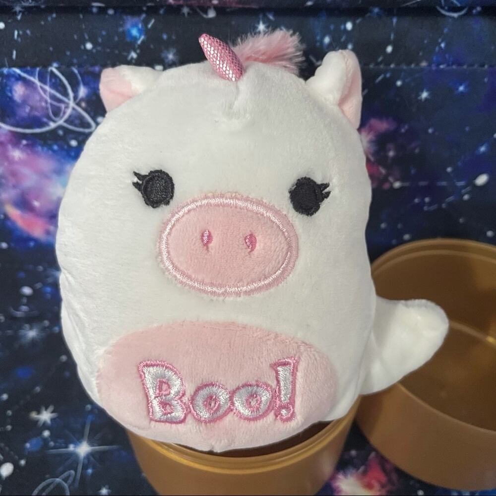 Squishmallows 4” Ghost Unicorn Halloween Mystery Squad Capsule White Pink